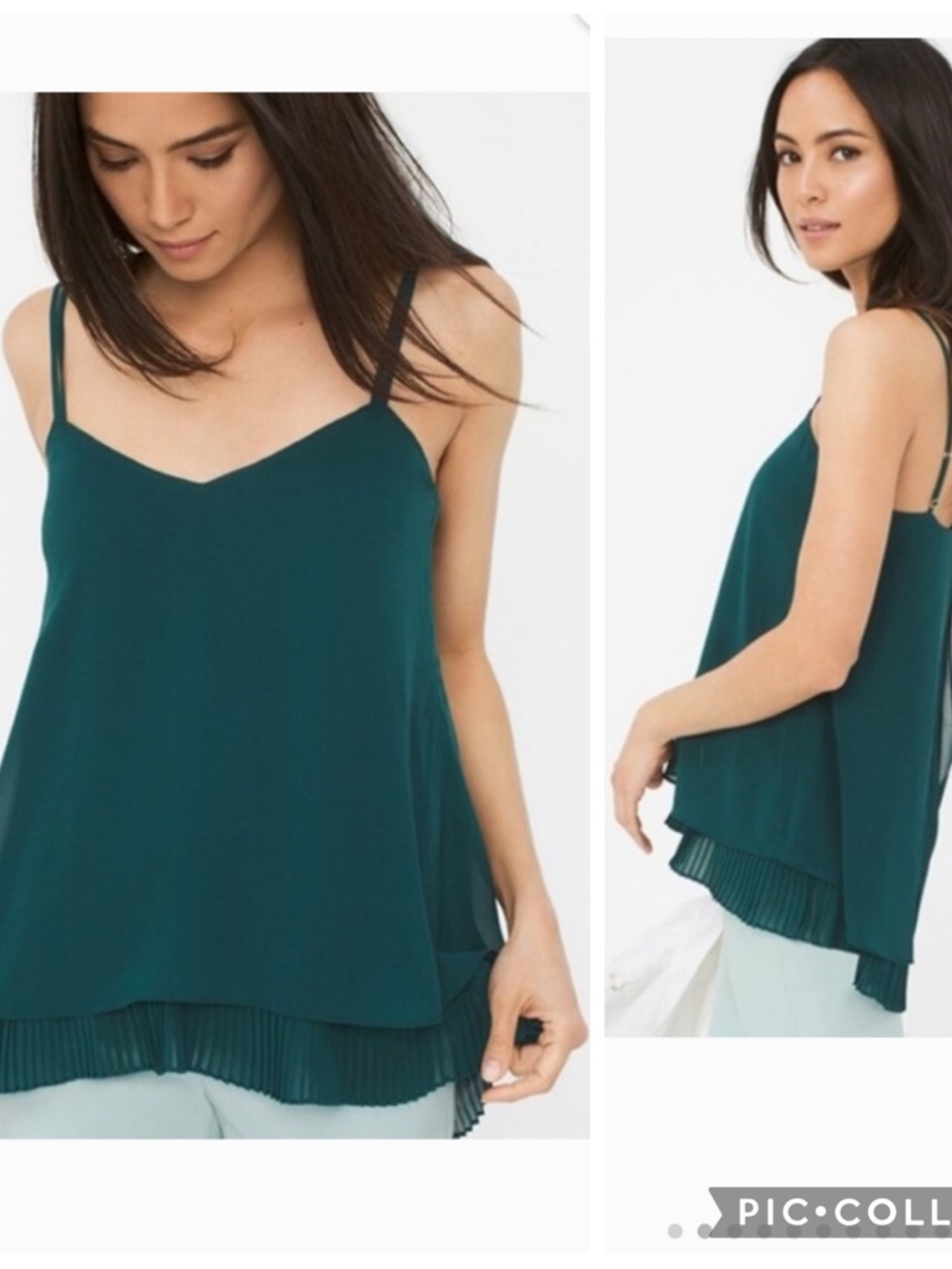 WHBM Pleated Layered Cami Top Teal Pleated-Hem Camisole Tank Top size S
